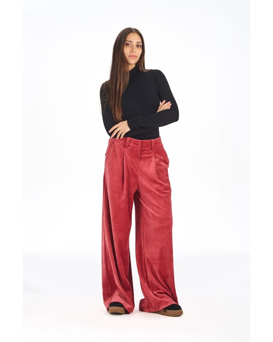 Komodo Red Sofia Organic Cotton Velvet Trousers
