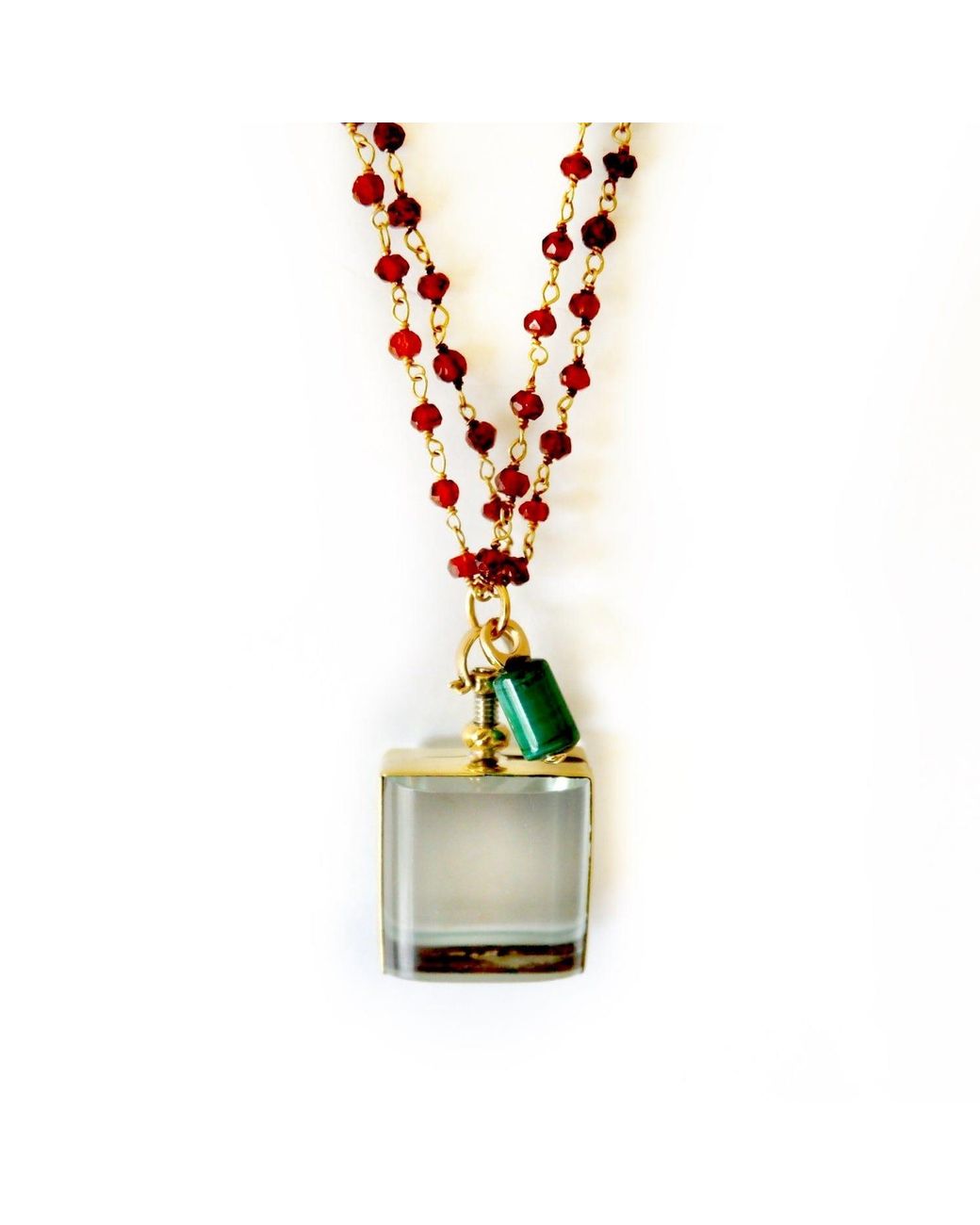 Persia Dona Jewelry White Garnet & Vintage Locket Necklace