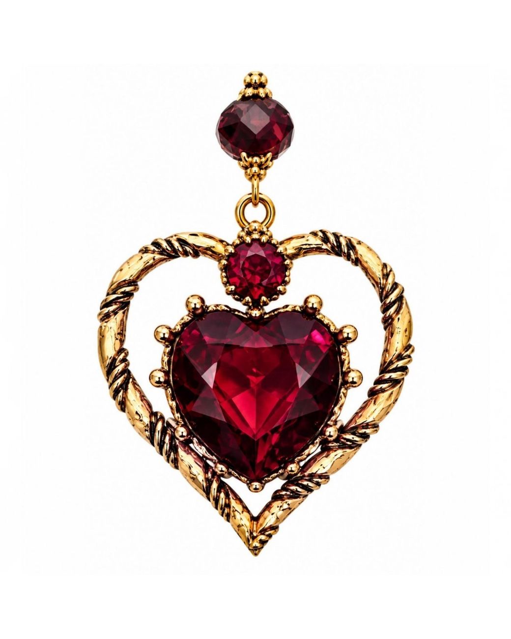 Vstyle Metallic Ruby Sacred Heart Statement Choker