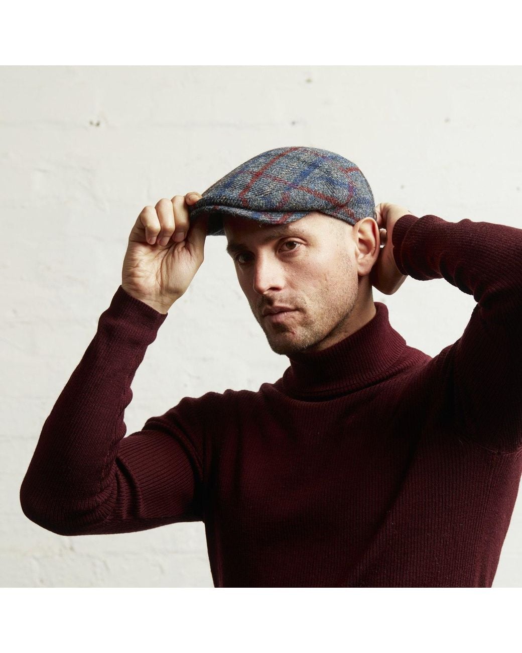 Dasmarca Hats Blue Justin Marine Harris Tweed Flat Cap Made for men