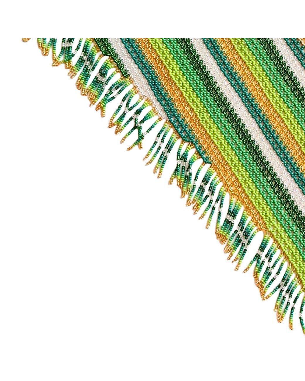 Iliana Arrazola Green Scarf Fringe Necklace, Glass Beads, Beaded Jewelry
