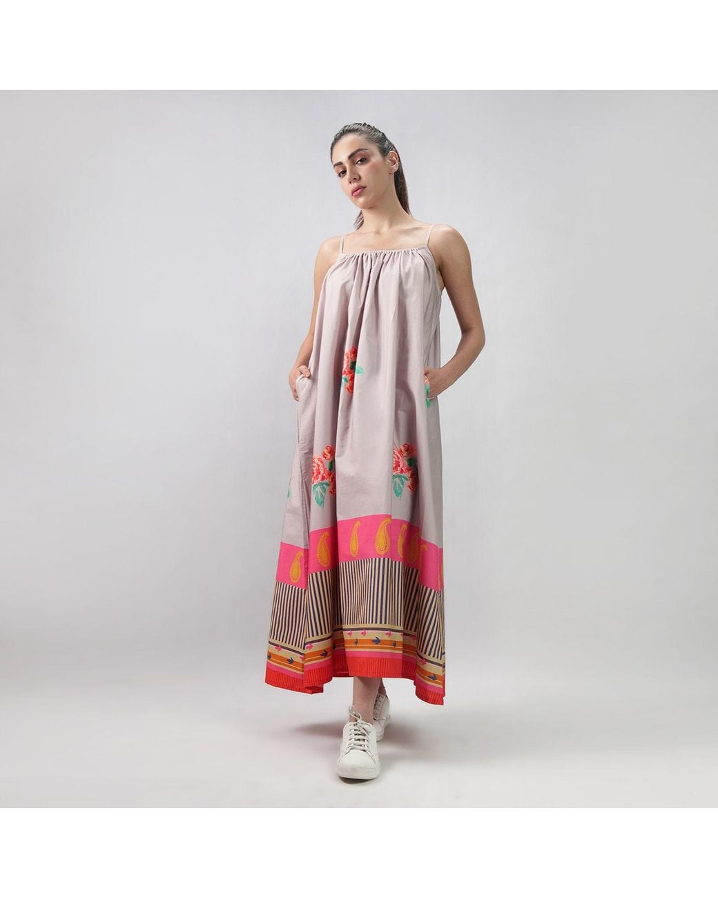 DHARA SHETH DUBAI Red The Floral Archive Rose Print Spaghetti Strap Maxi Dress