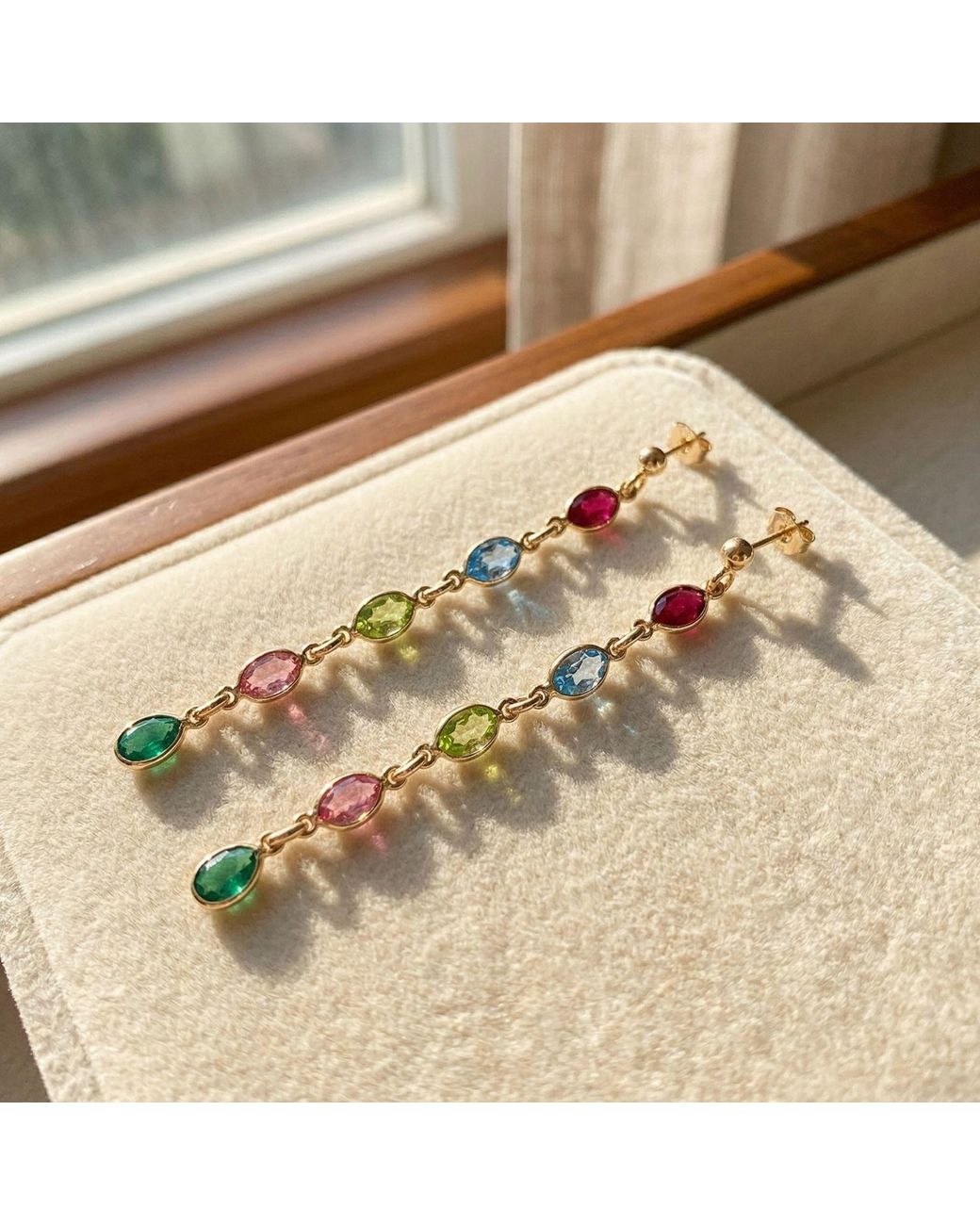 Harfi White Dangle Multi Gemstone Crystal Drop Plated Earrings