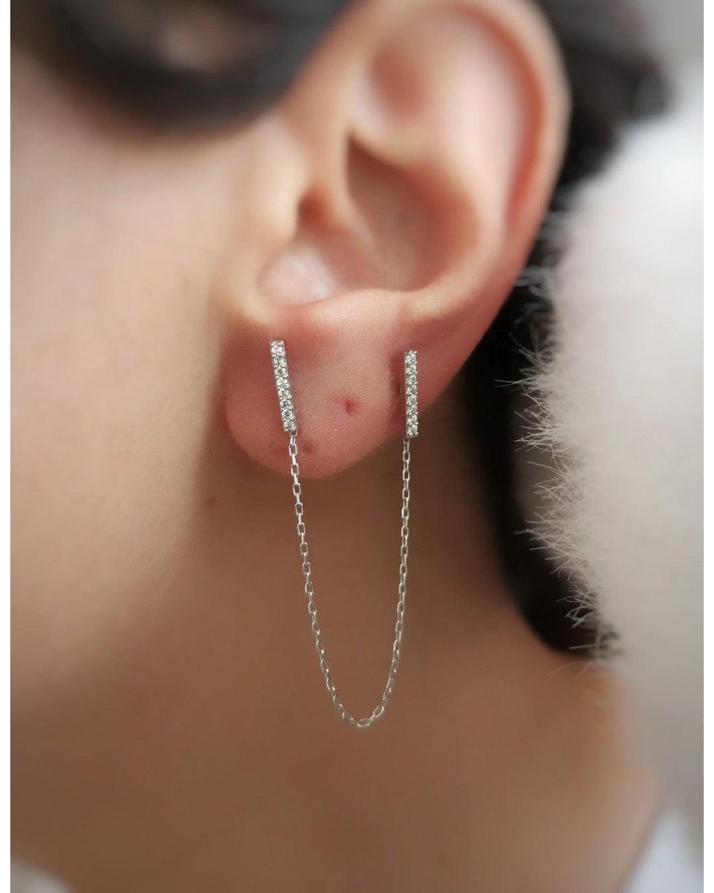 Spero London Brown Chained Bar Chain Earring Sterling
