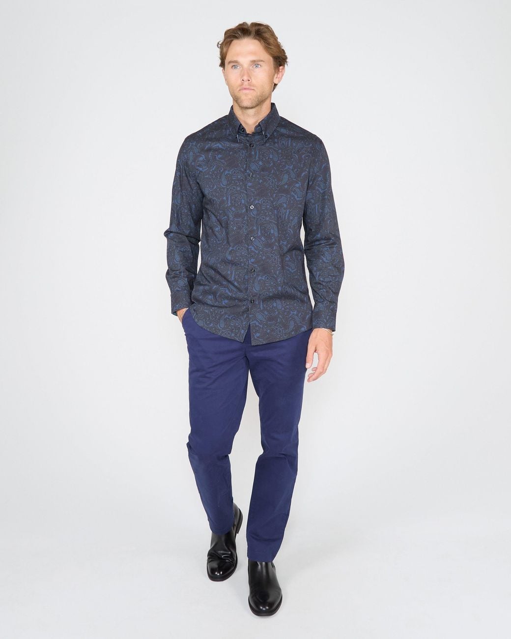 Lords of Harlech Blue Morris Madrid Paisley Shirt for men