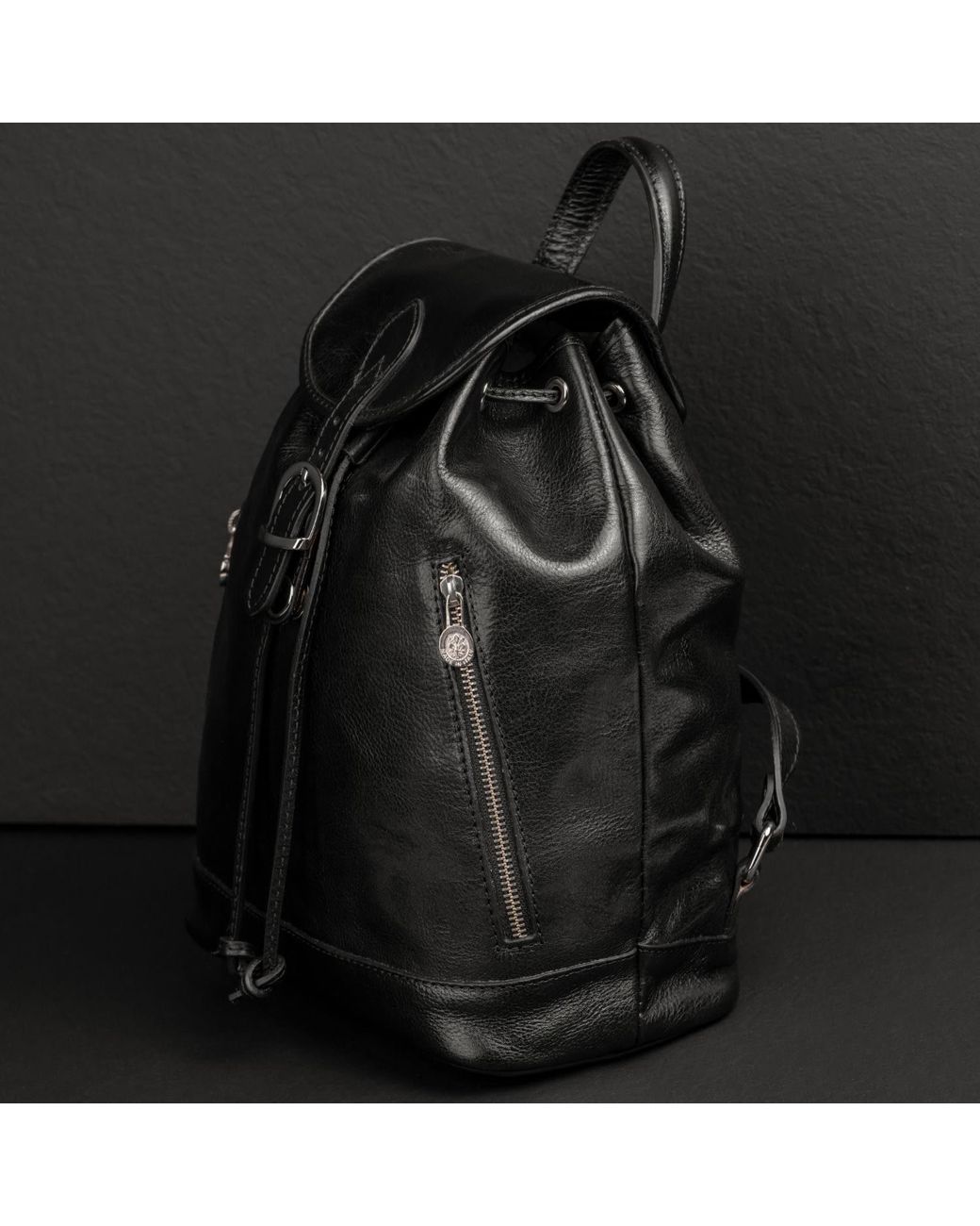 Time Resistance Black Leather Backpack For