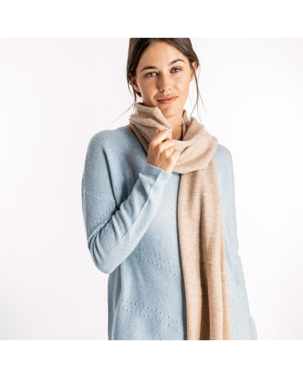 Bel Cashmere Neutrals Big Knitted Cashmere Scarf Natural