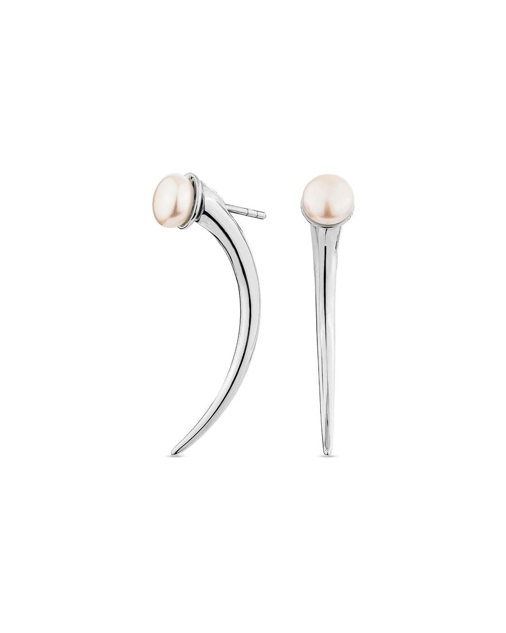 SALLY SKOUFIS White Moon Shadow Earrings With Natural Pearl
