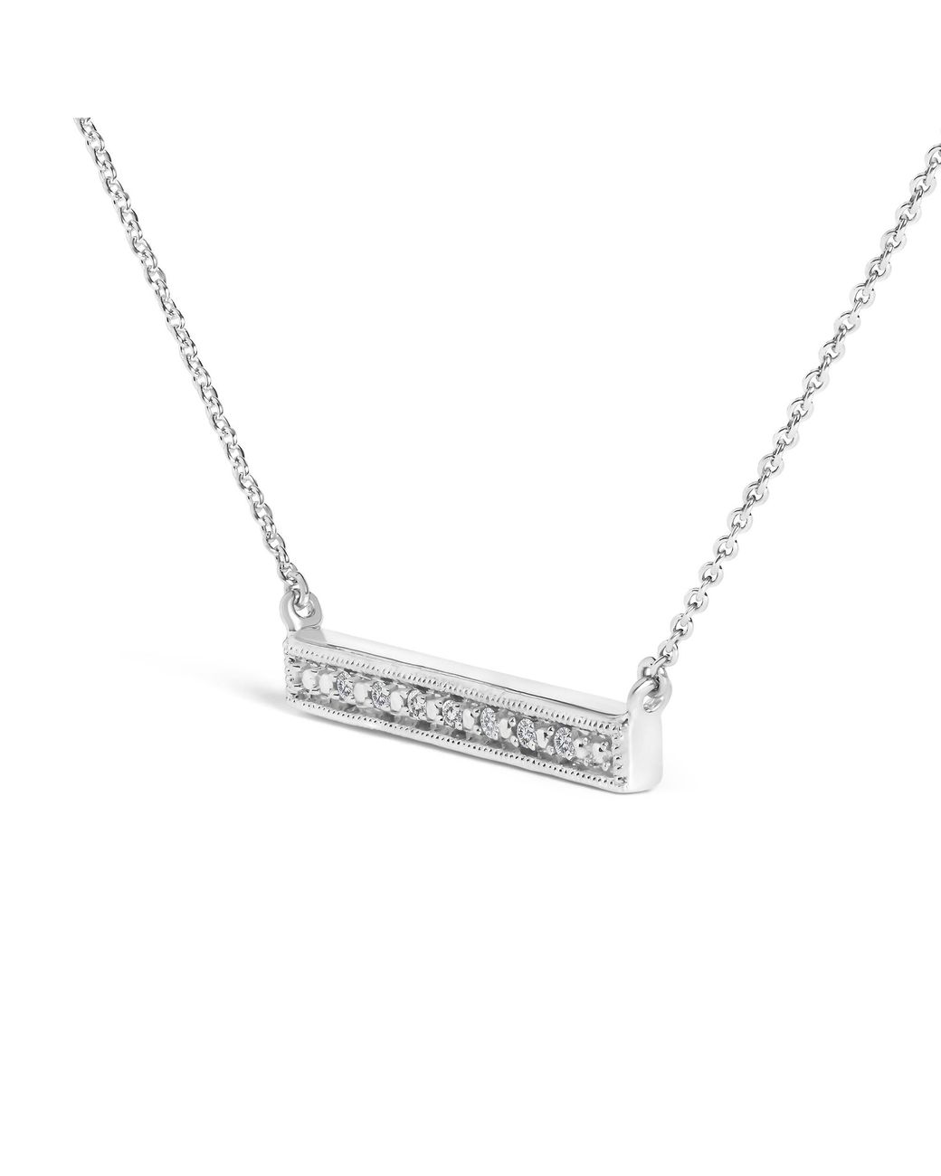 Haus of Brilliance Metallic Sterling Diamond Accent Milgrain Bar Pendant Necklace
