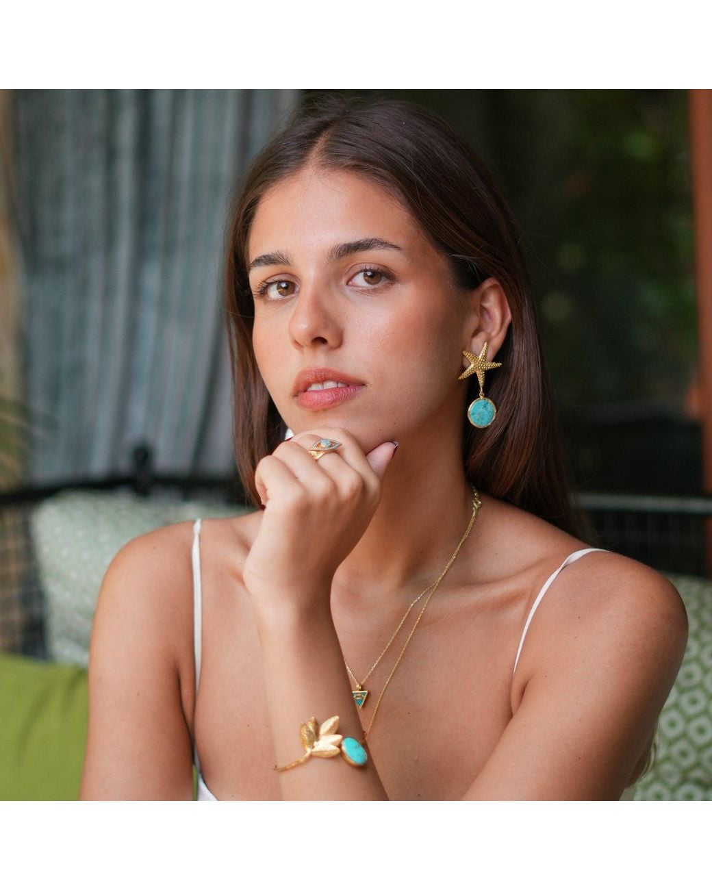 Ebru Jewelry Blue Majestic Starfish & Drop Earrings