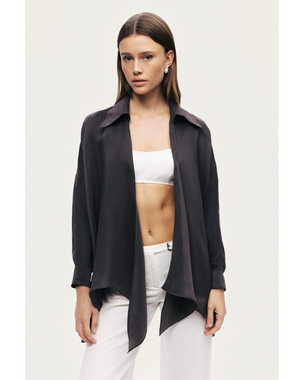 Nocturne Black Front-Tie Longline Shirt