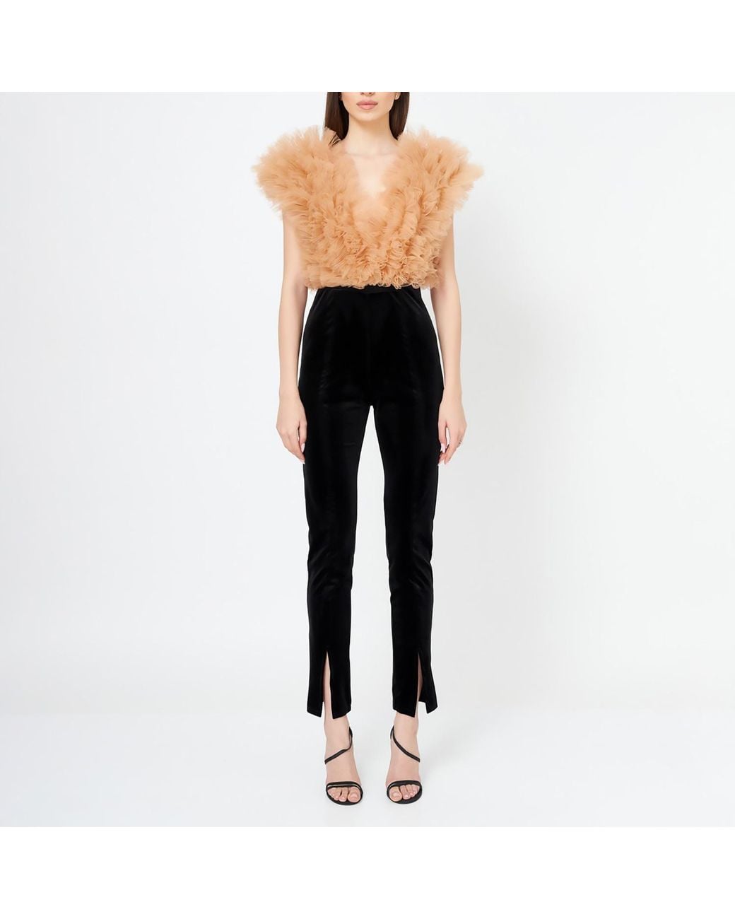 LIA ARAM Natural Neutrals Signature Ruffled Tulle Bodysuit
