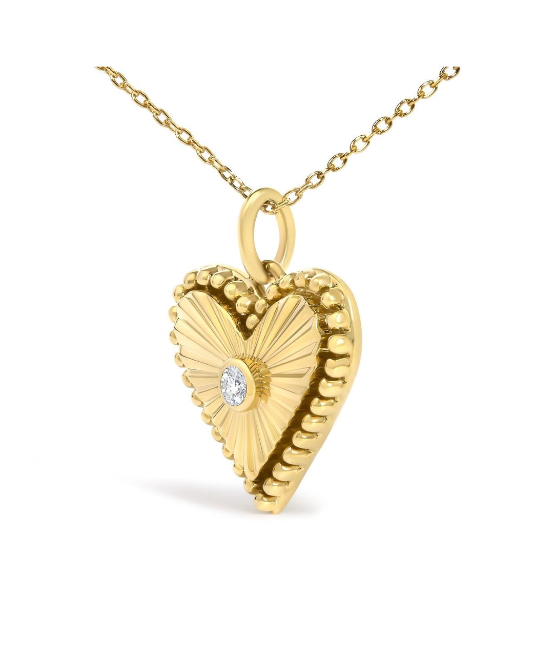 Haus of Brilliance Metallic 14K Diamond Accent Heart Fluted Medallion Pendant Necklace