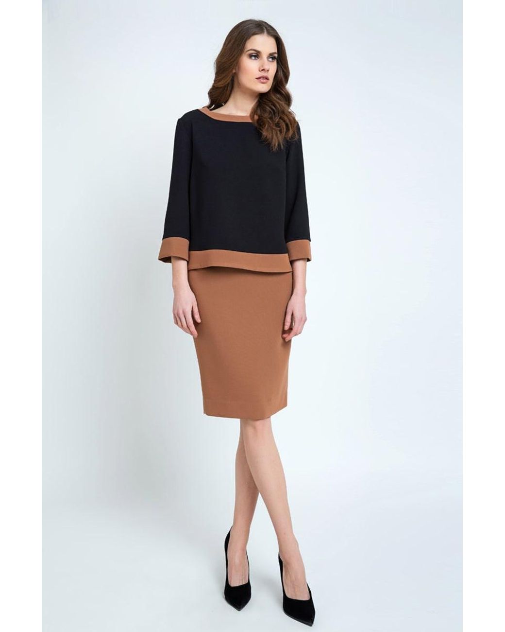 Conquista Brown Winter Pencil Skirt