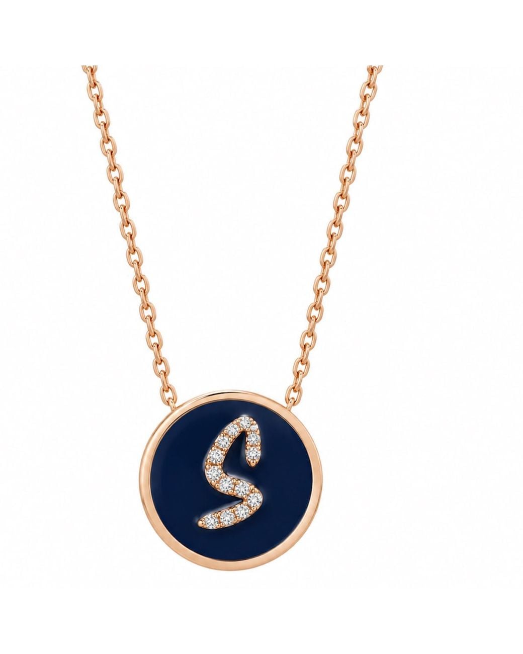 Ecce | Artisan Diamonds Blue 14K Solid Rose Enamel Full Diamond Initial Necklace