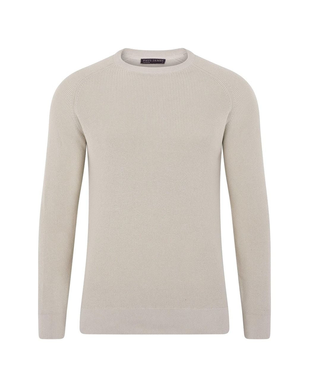 Paul James Knitwear Gray Neutrals Cotton Lightweight Fisherman Dylan Rib Jumper for men