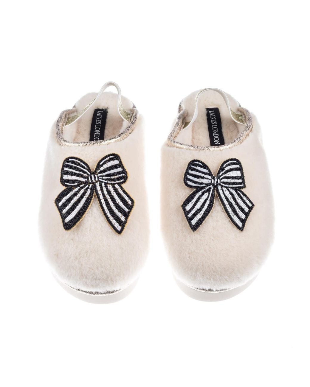 Laines London Multicolor Neutrals Flatform Cloud Closed Toe Slippers With Stripe Bow Brooches