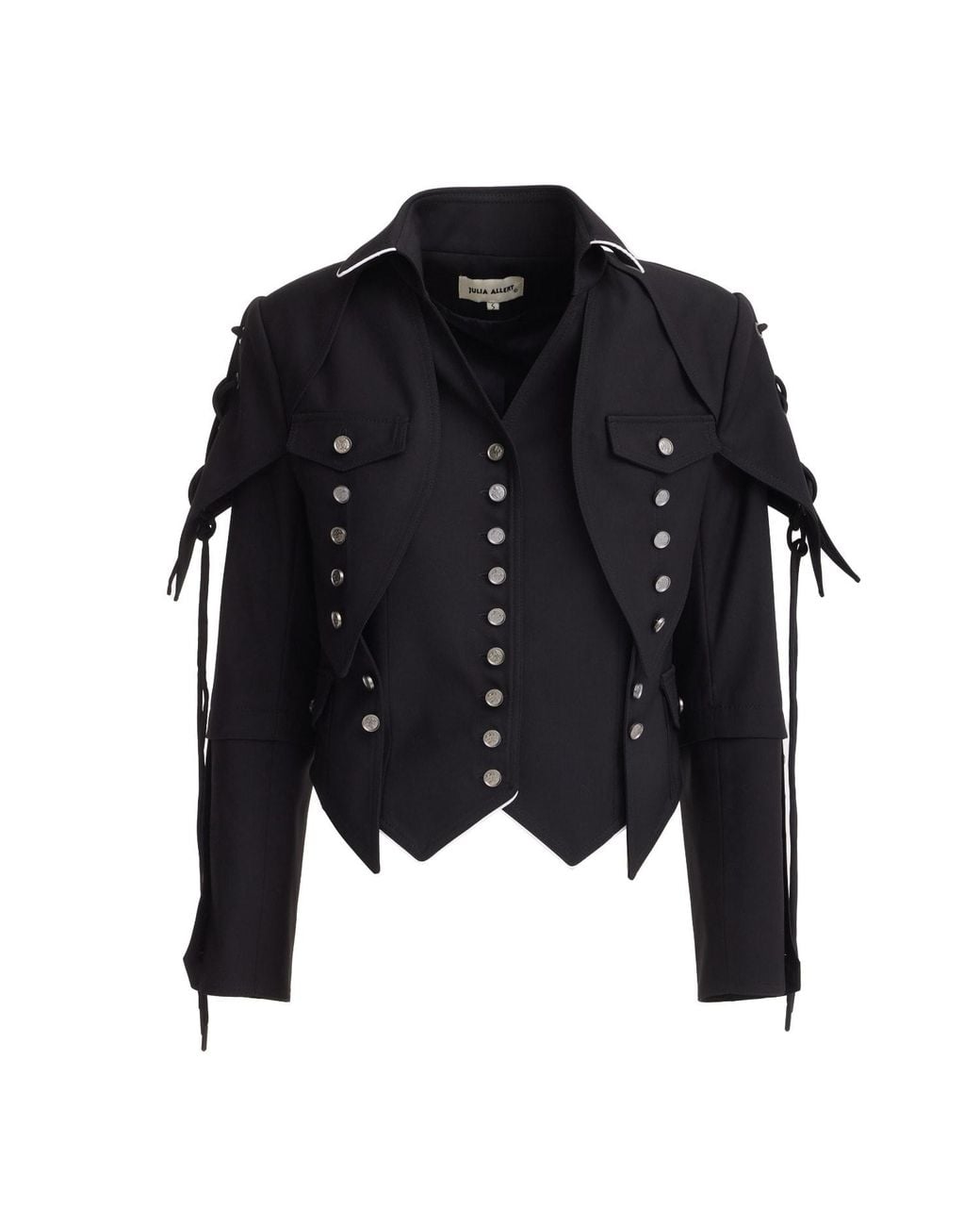 Julia Allert Black Designer Lace-Up Cropped Utility Jacket –