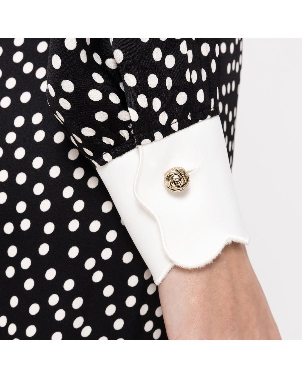 Nissa Black Printed Polka-Dots Viscose Shirt