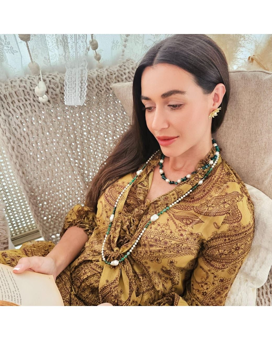 Farra Metallic Baroque Pearls With Gemstone Long Necklace