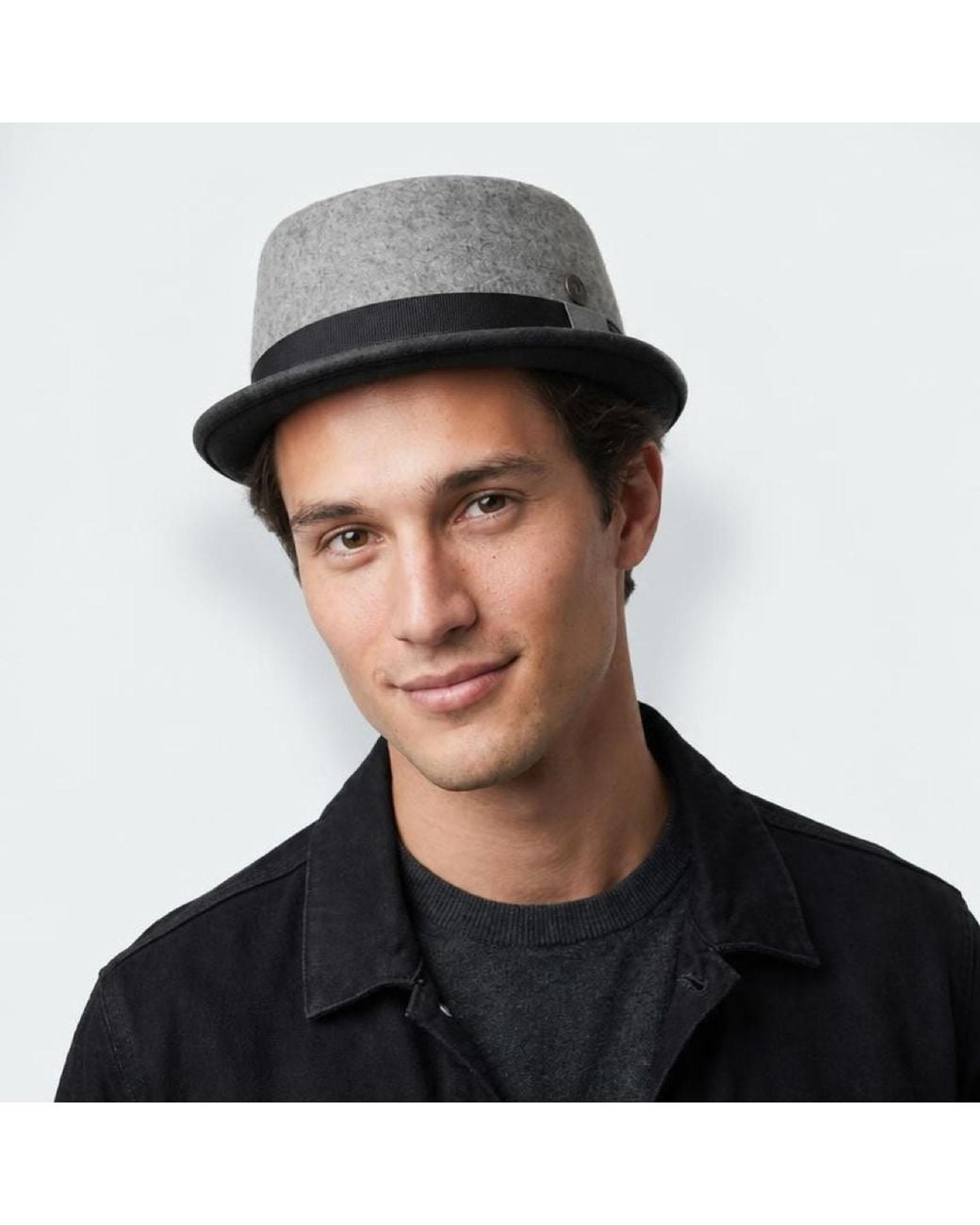 Dasmarca Hats Gray Tony Smoke Felt Skimpy Brim Short Brim Rude Boy Mod Style Porkpie Hat for men
