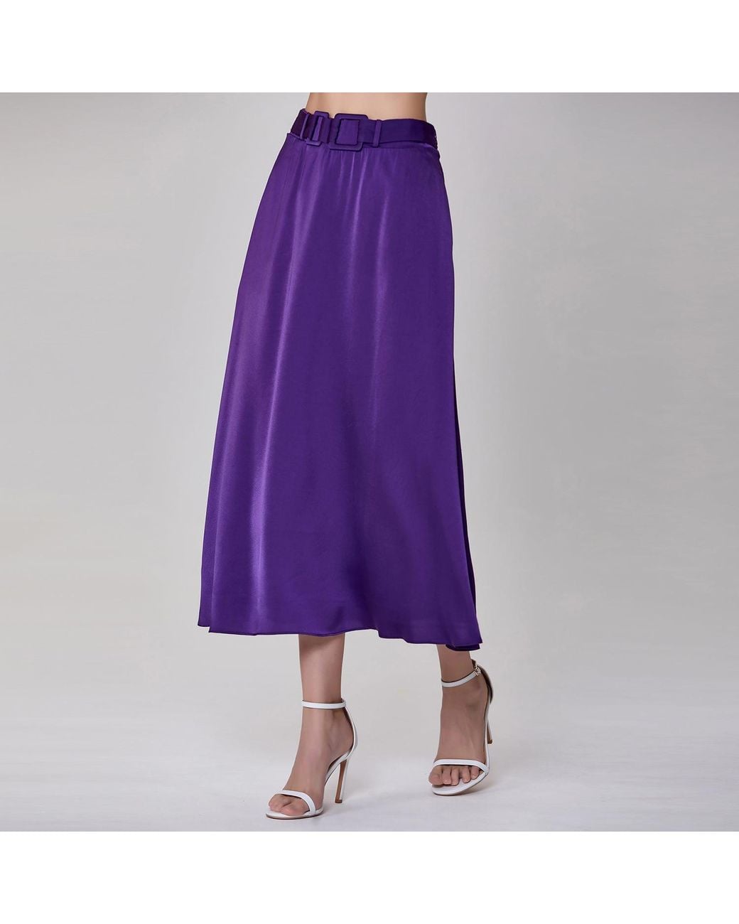 Smart and Joy Purple Wide Belt Flared Skirt
