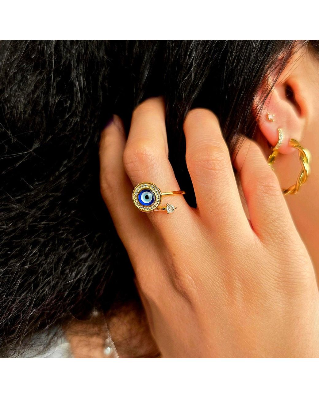 Sophelia Blue Evil Eye Fidget Spinner Friendship Plated Ring
