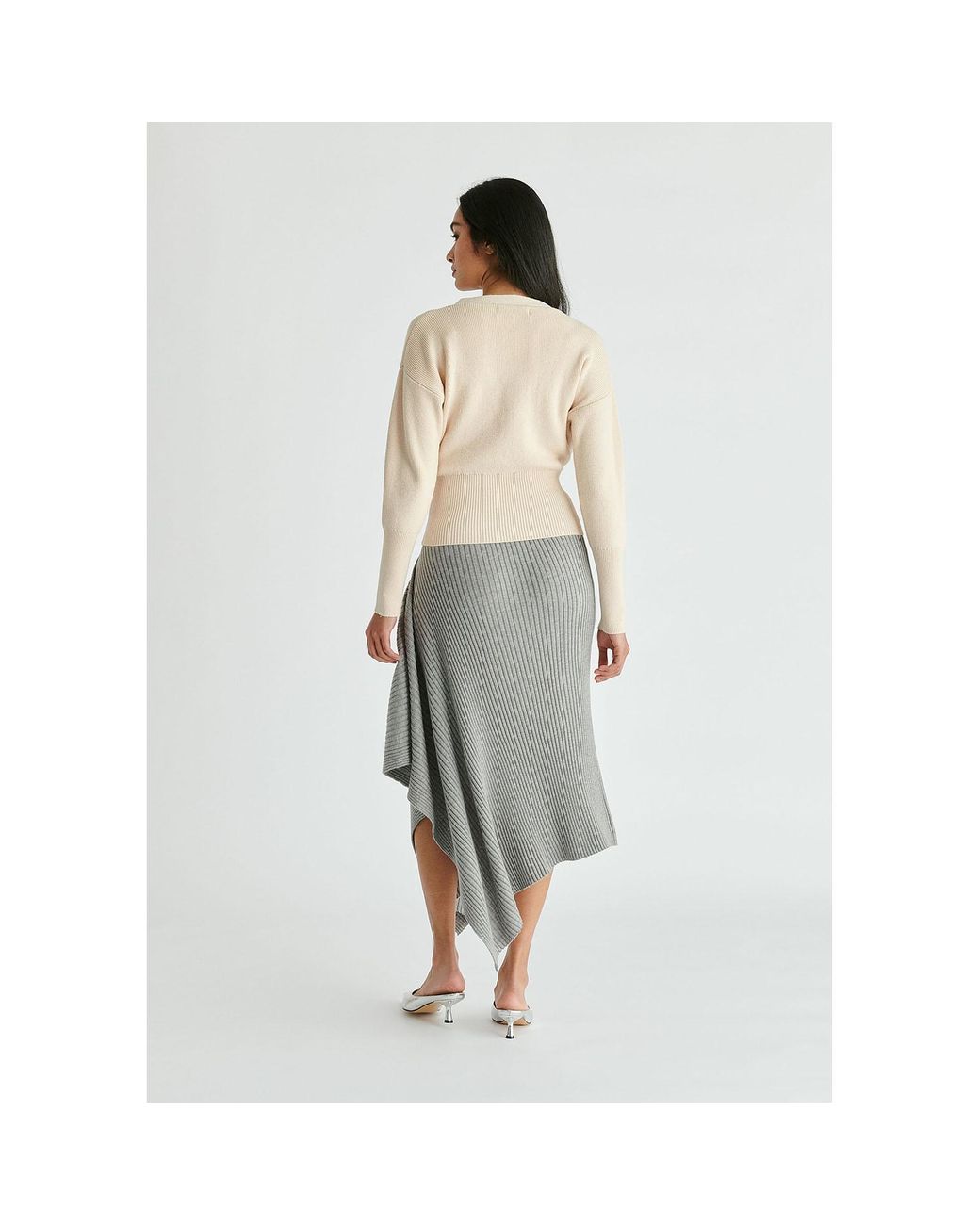 Paisie Natural Neutrals Knitted Wrap Top With Side Buttons