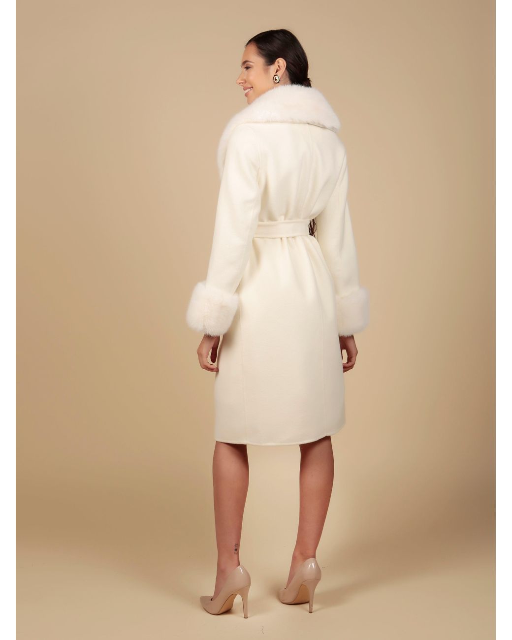 Santinni Natural Marlene Cashmere & Wool Coat With Faux Fur