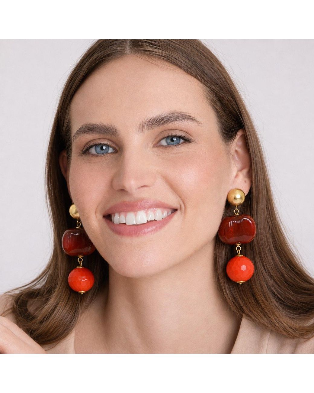 Michael Nash Jewelry Red Analise Triple Tortoise And Drop Pierced Earrings