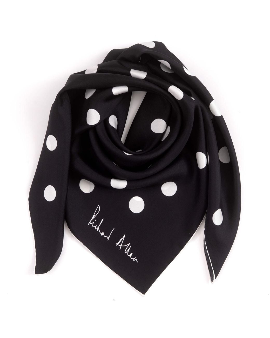 Richard Allan London Black Large & Polka Silk Scarf