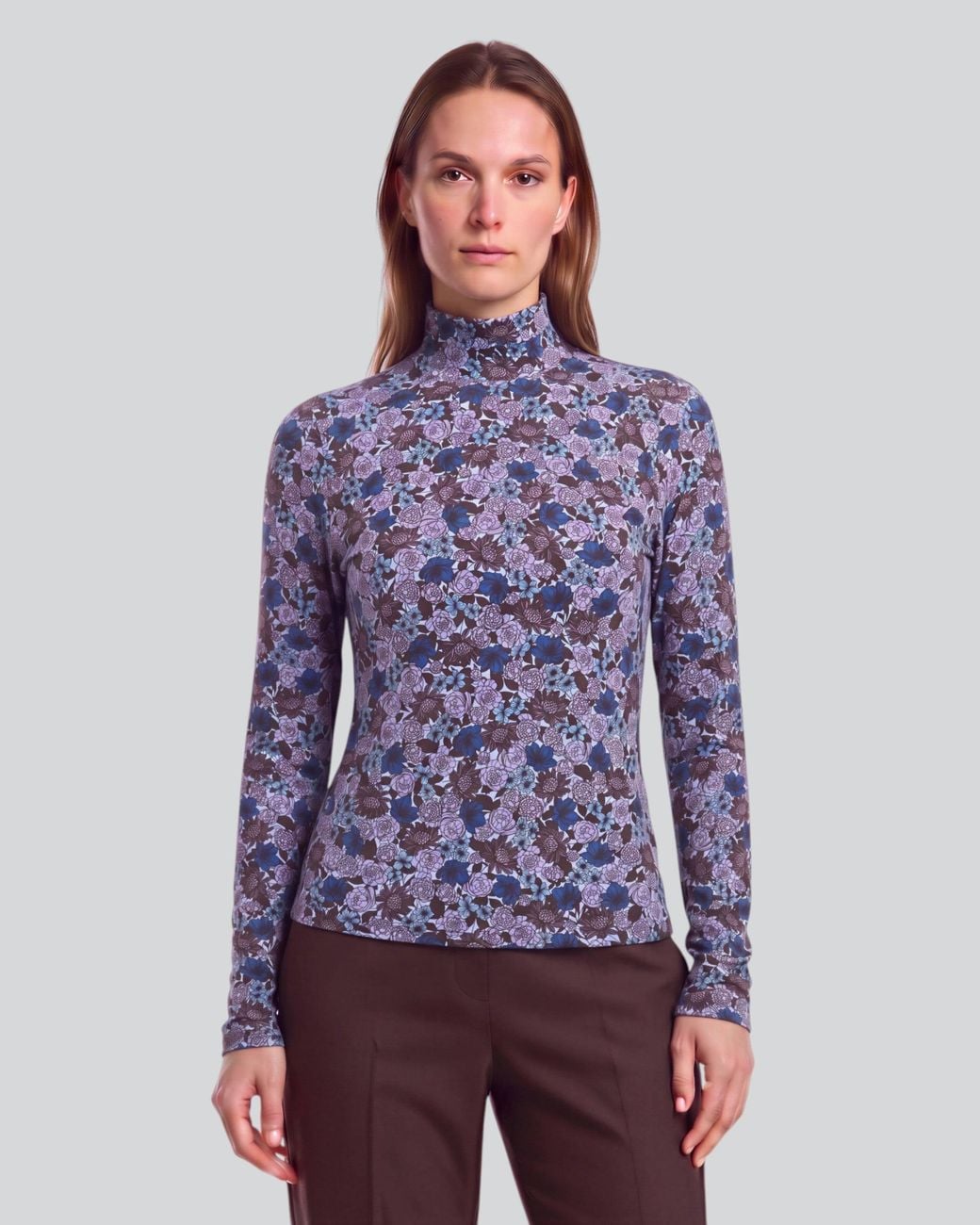 Lords of Harlech Blue Kate Ternberg Floral Brownie Lyocell Stretch Turtleneck