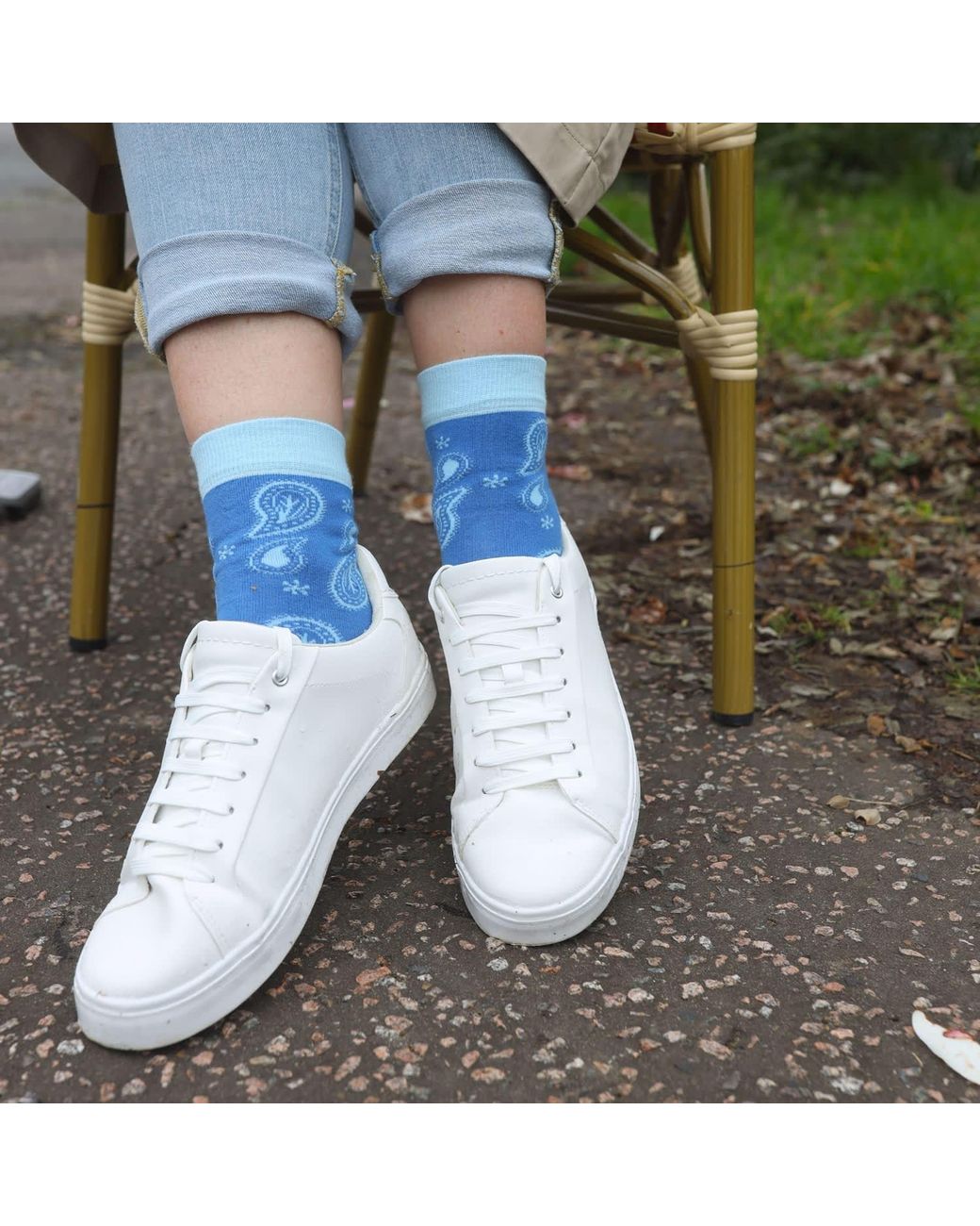 Peper Harow - Made in England Blue Paisley Luxury Crew & Trainer Socks Bundle