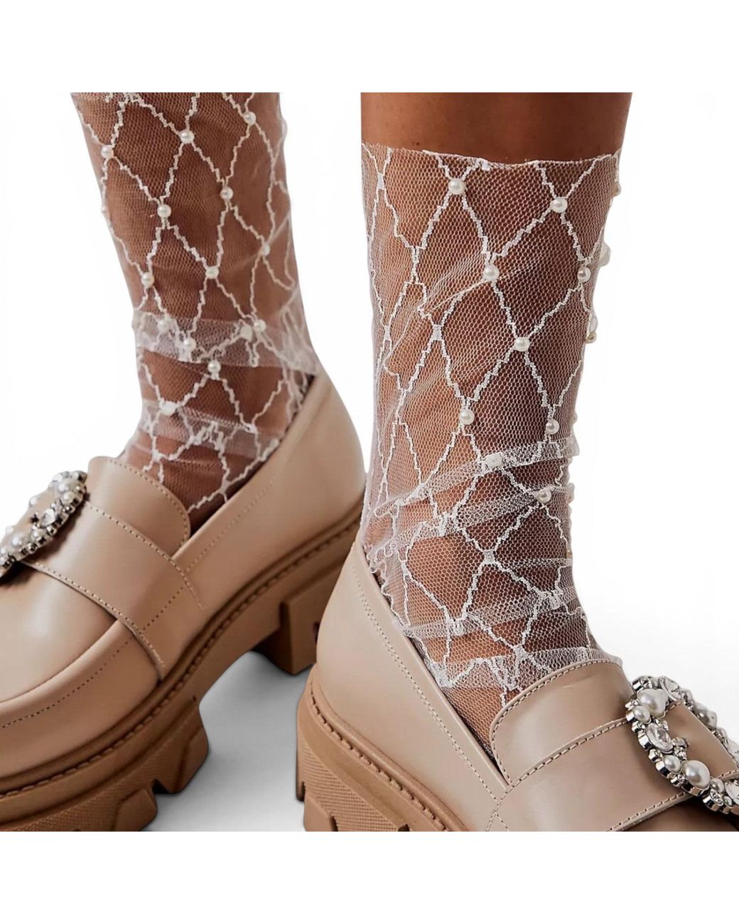 HIGH HEEL JUNGLE by KATHRYN EISMAN Brown Diamonds & Pearls Socks