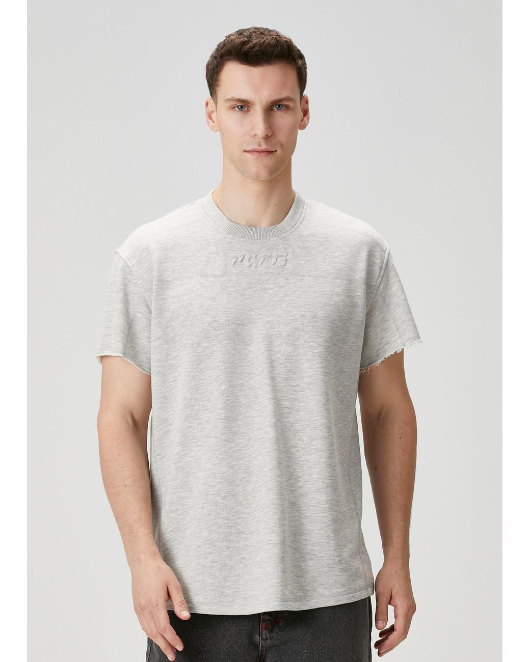 Pcfg Gray Cotton Tshirt With Emboss Print for men