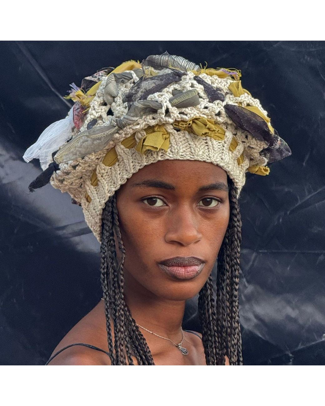 Miro Misljen Metallic Neutrals Driftwood Ribbon Crochet Cap
