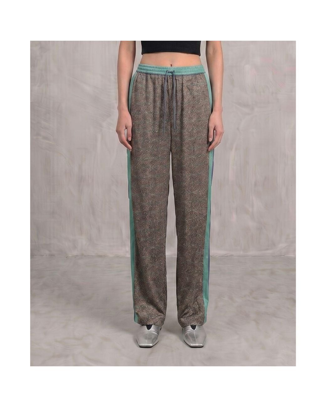 Monzlapur New York Gray Paisley Motif Pant With Stripe- Mint