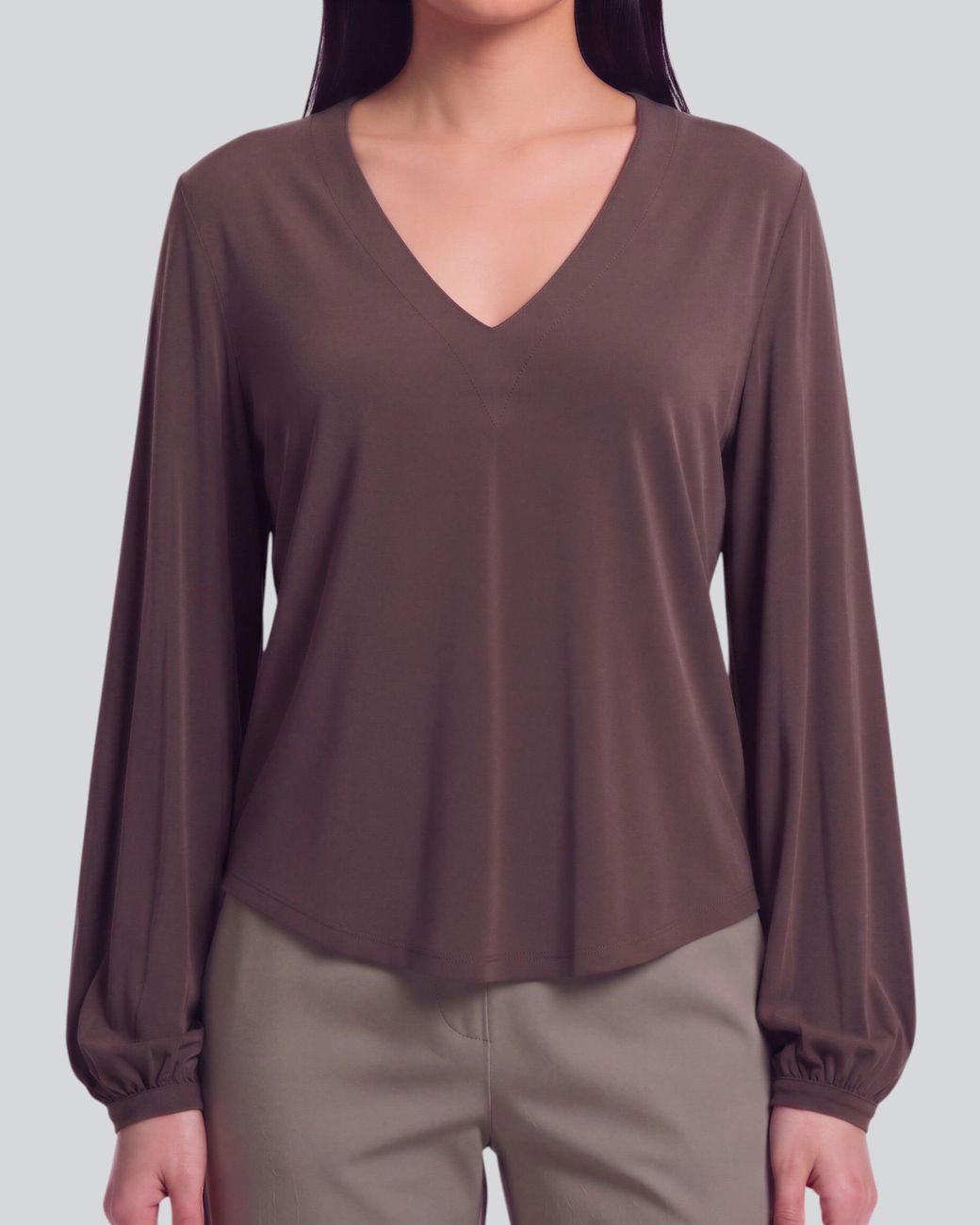Lords of Harlech Val Brownie Lyocell Stretch V-Neck Top