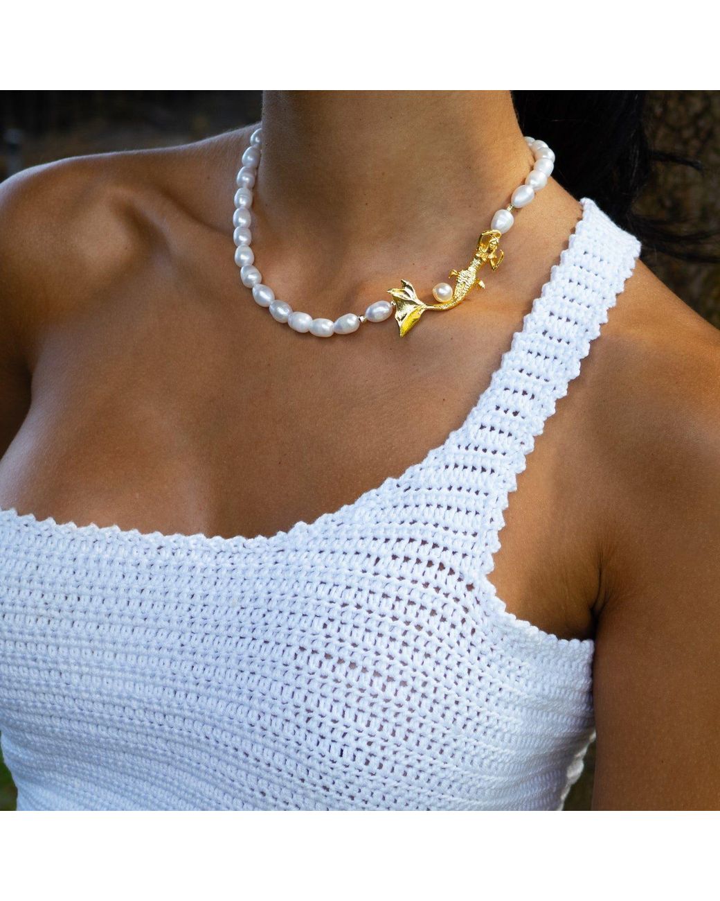 Ebru Jewelry Metallic Sea Goddess Pearl Mermaid Necklace