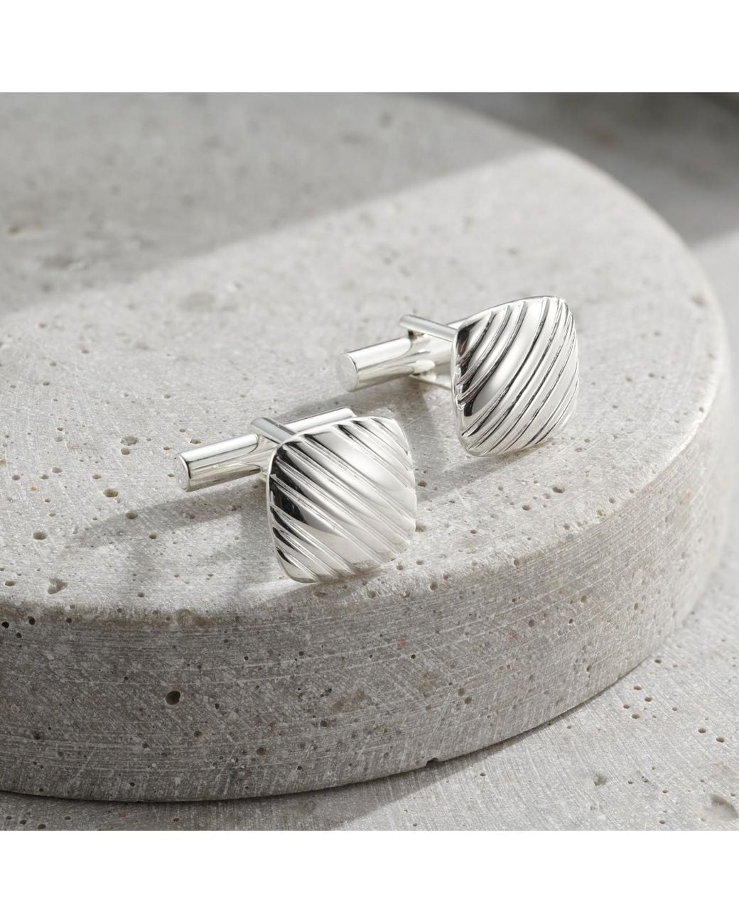 Posh Totty Designs Metallic Ribbed Sterling Square Cufflinks for men