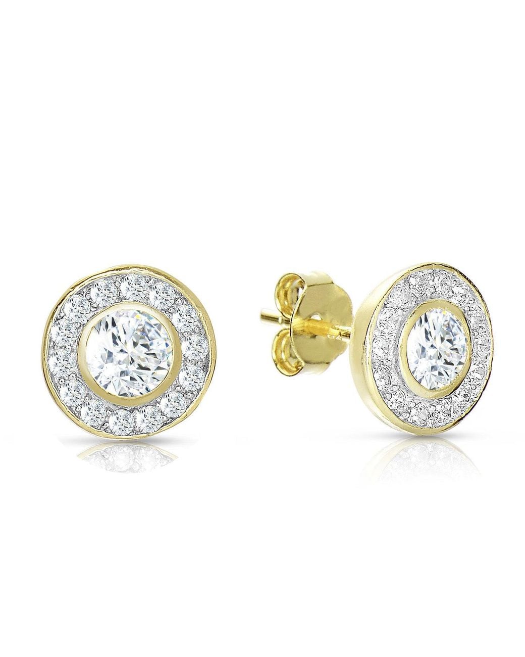 Genevive Jewelry Metallic Sterling Plated Cubic Zirconia Round Stud Earrings
