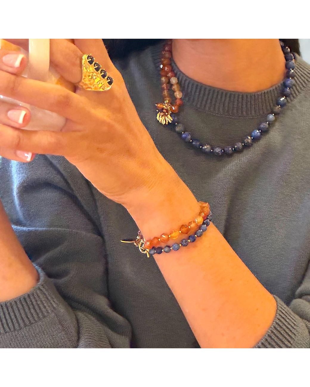 Farra Orange Lapis With Agate Double Layers Bracelet