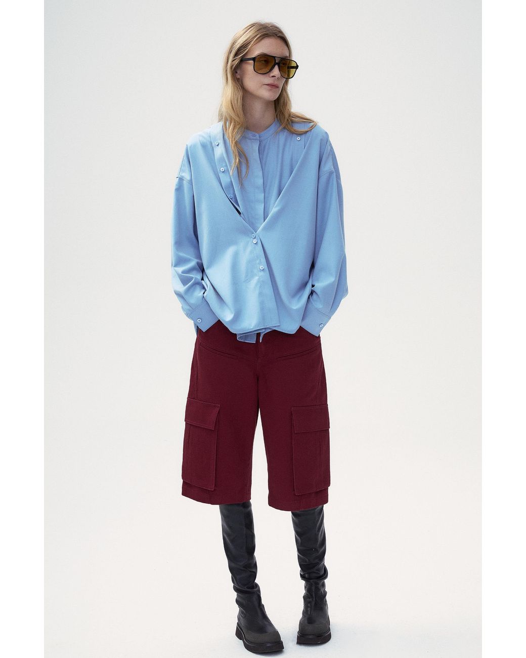 FRONT ROW SHOP Red Callie Cotton Twill Shorts