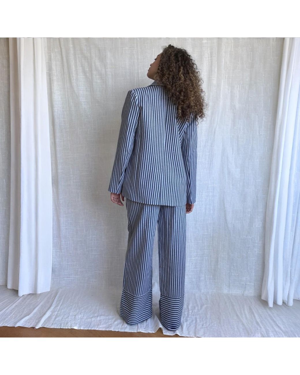 London Atelier Byproduct Blue Striped Tailored Blazer