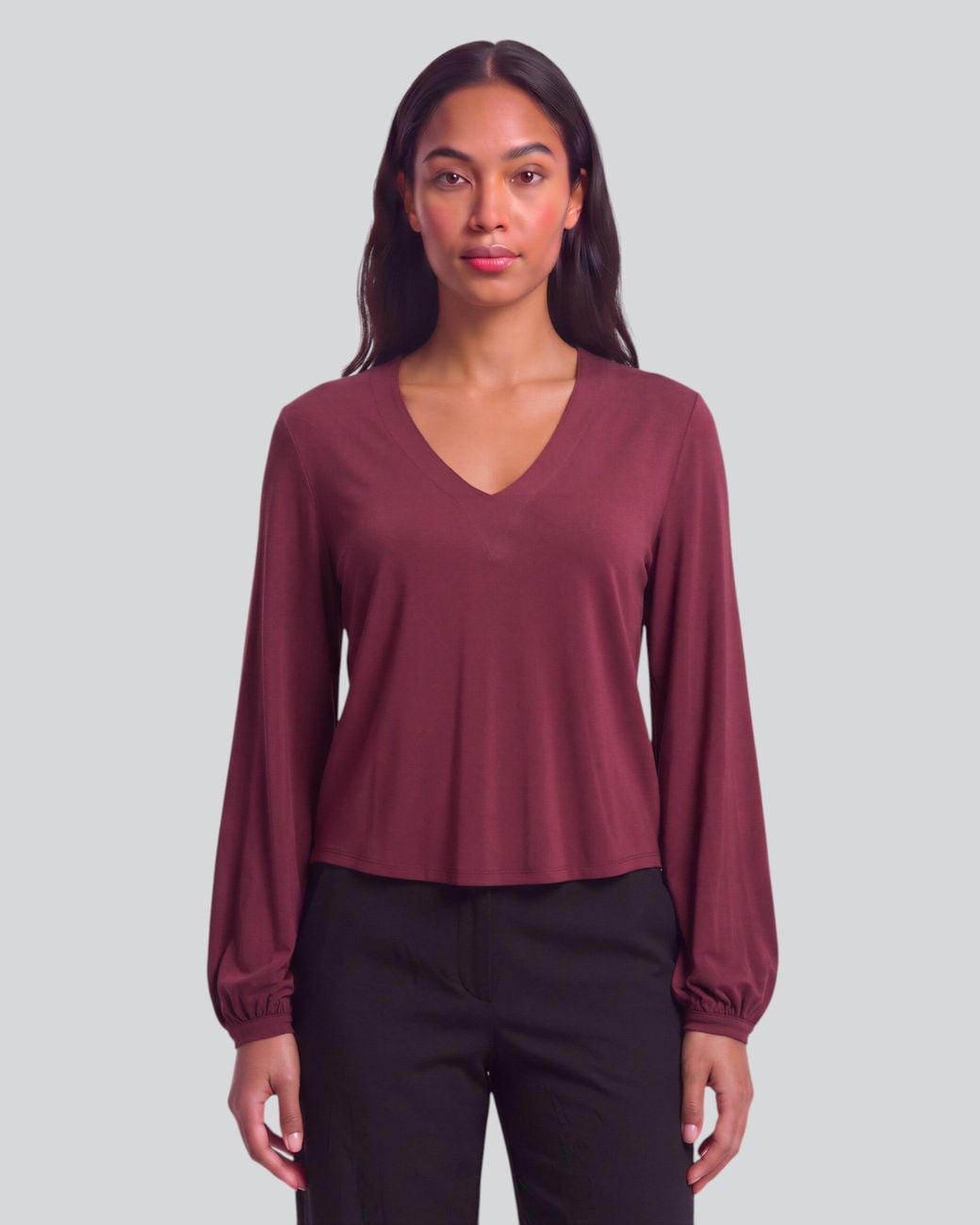 Lords of Harlech Red Val Port Lyocell Stretch V-Neck Top