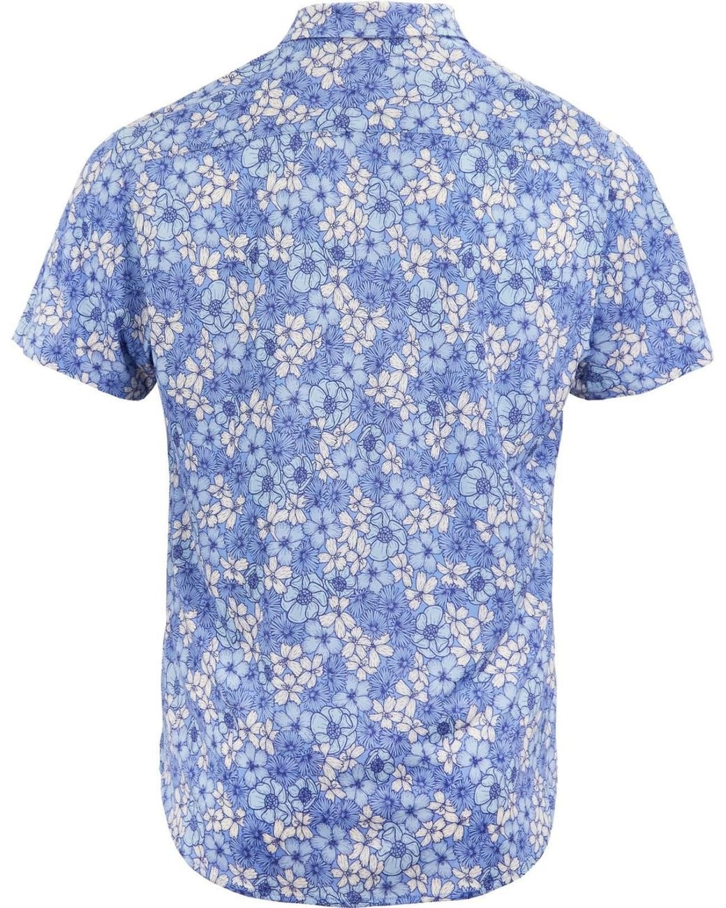 Lords of Harlech Blue Tyler Dense Floral Short Sleeve Shirt for men