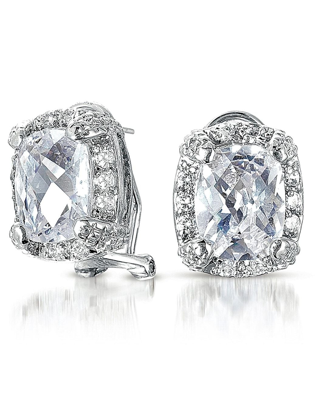 Genevive Jewelry Blue Sterling Cubic Zirconia Square Earrings