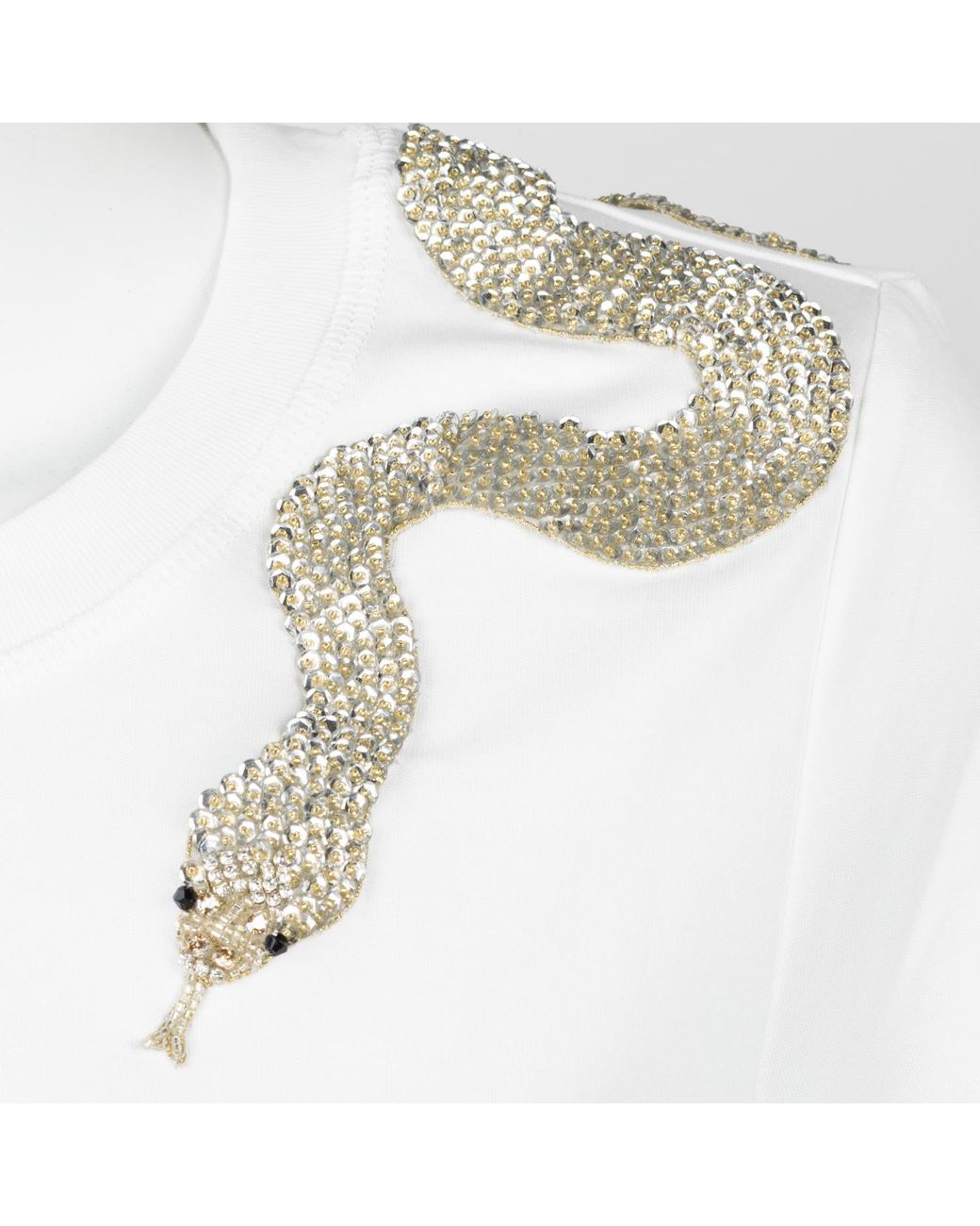 House of Laines London White Laines Couture Embellished Snake T-Shirt