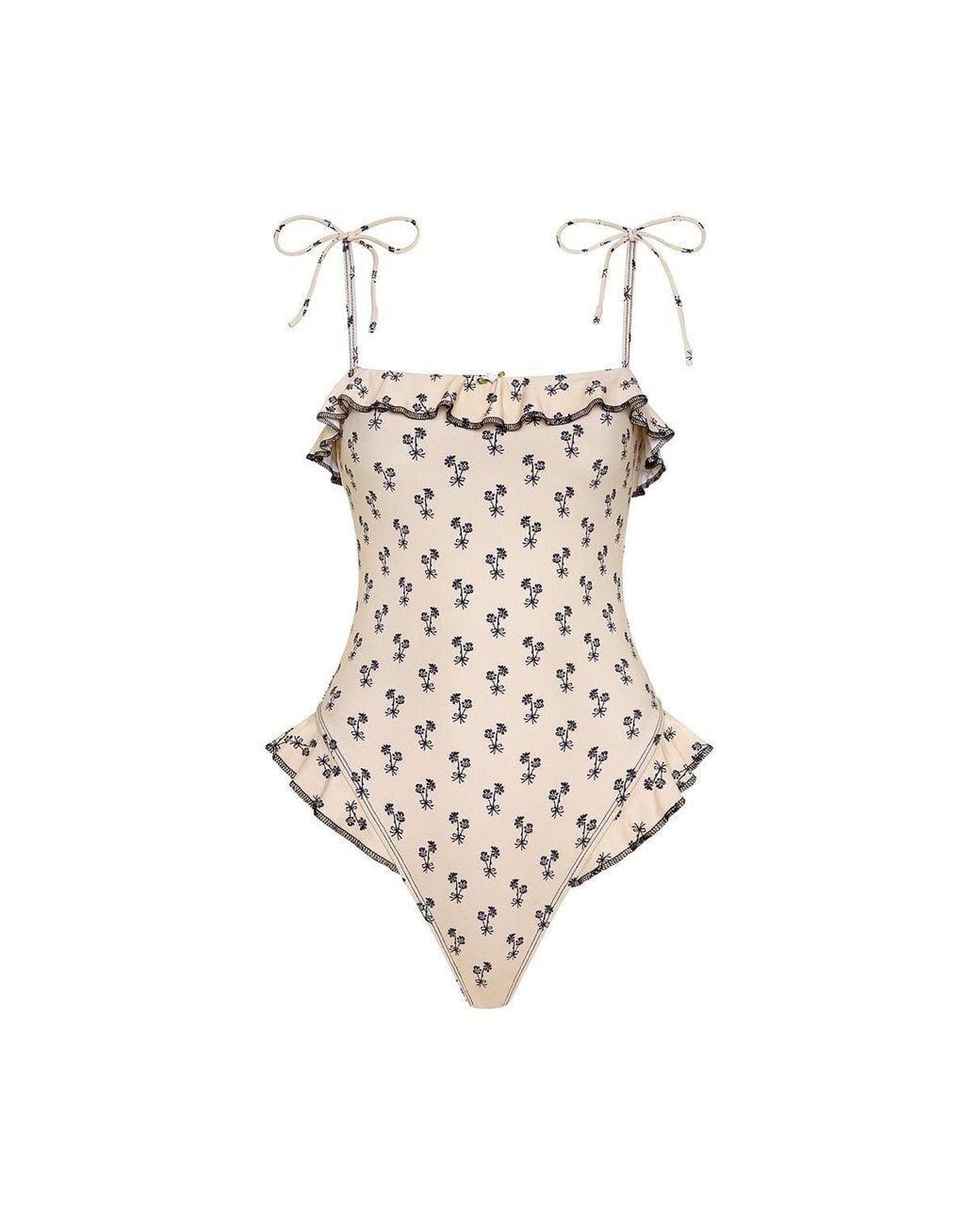 Montce White Cynthia Floral Jacelyn Ruffle One-Piece