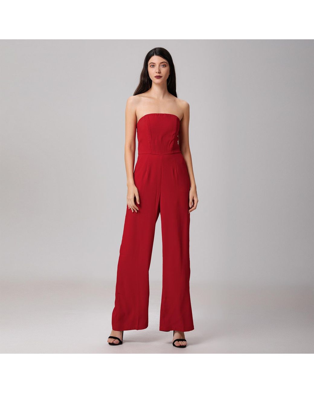 Smart and Joy Red Minimalist Bustier Jumpsuit